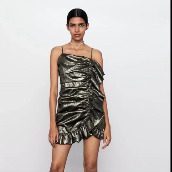 ZaraMetallic Ruffled Dress - Picture 1 of 3